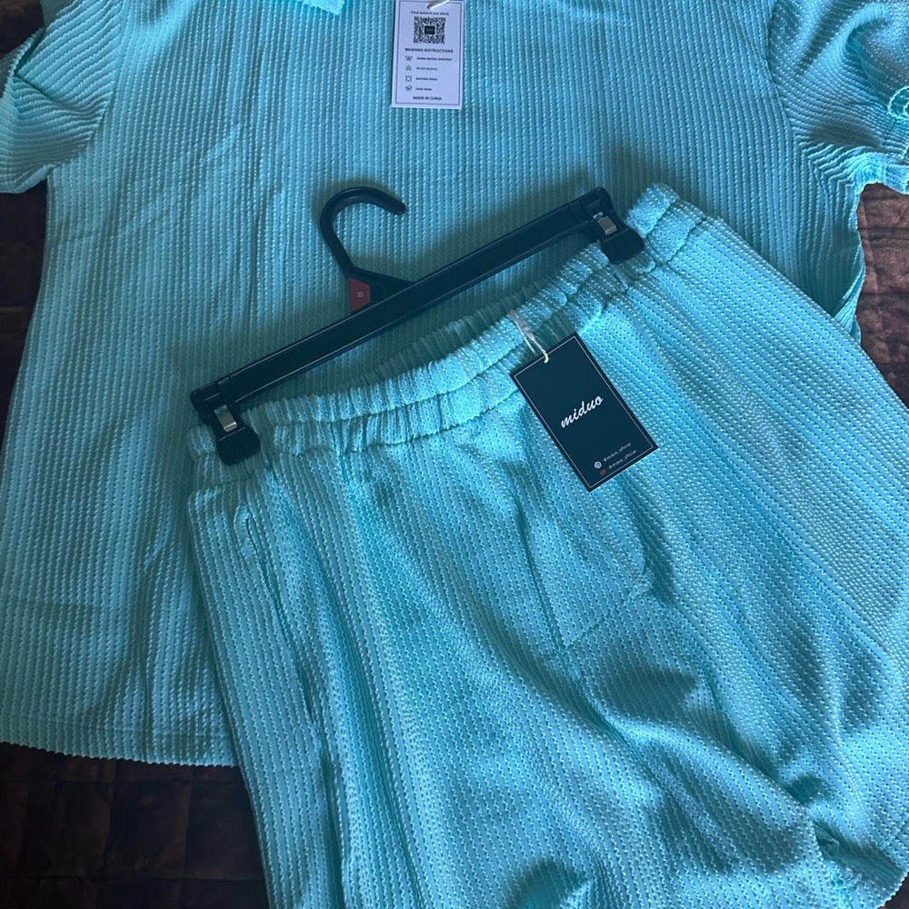 Waffle Knit Short Sleeve Top & Shorts Pajama Set - Mint
